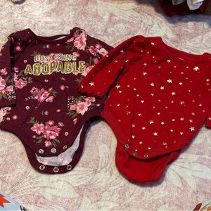 Garanimals Burgundy and Red Floral Star Bodysuits